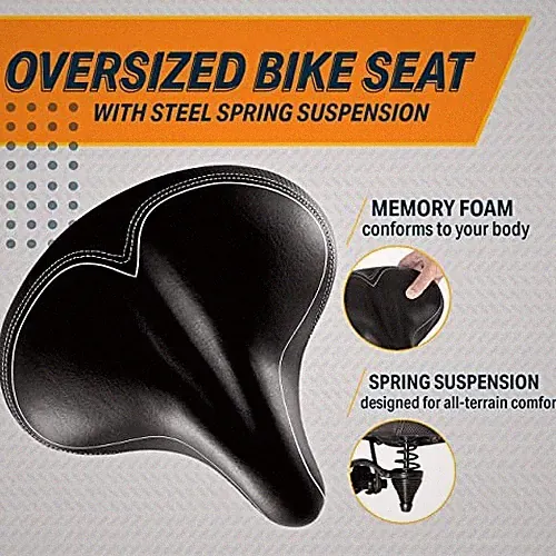 BIKEROO WIDE CRUISER SADDLE COMFORT SEAT FITS INDOOR OUTDOOR BICYCLES - BLACK