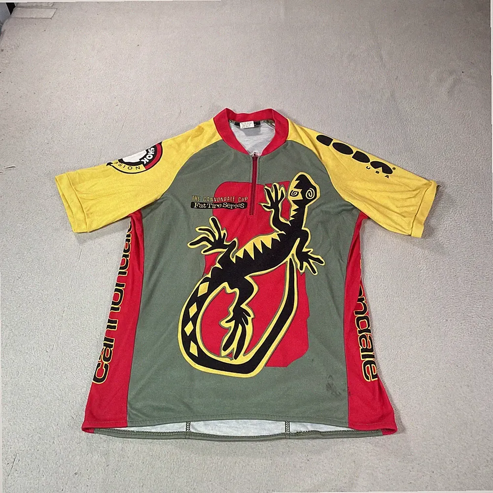 Cannondale Cycling Jersey Mens Large Green Red Fat Tire Series USA Bike Shirt