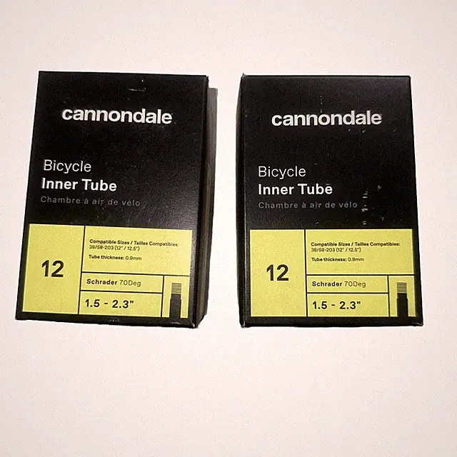 Pair 2 Cannondale 12” 12.5” x 1.5 - 2.3 Bicycle Tubes 32mm Schrader Valve 70 Deg