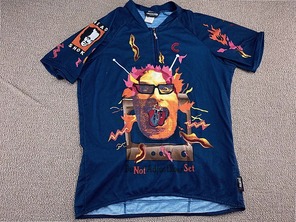 The Fat Tire Jornal Cycling Jersey XL Cannondale Headshok Polartec Blue Bike VTG