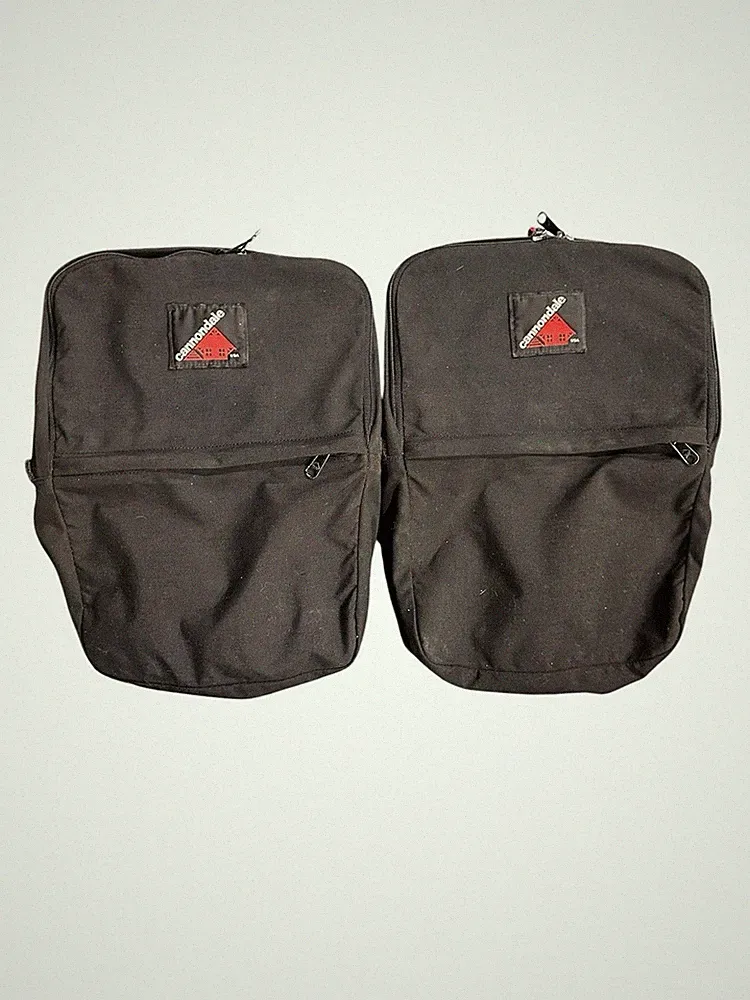 VTG 1980’s Cannondale USA Panniers Black Canvas Bike Touring Bags Rear Rack Pair