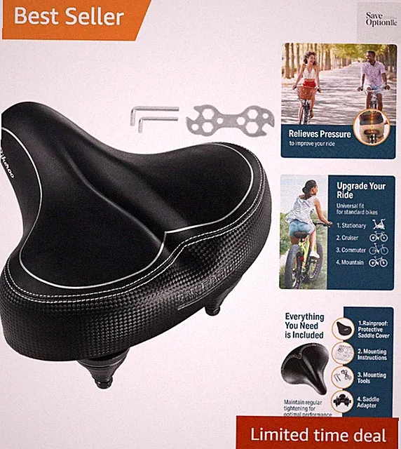 Wide Cruiser Saddle - Comfort Seat Fits Indoor & Outdoor Bicycles - Steel Spr...